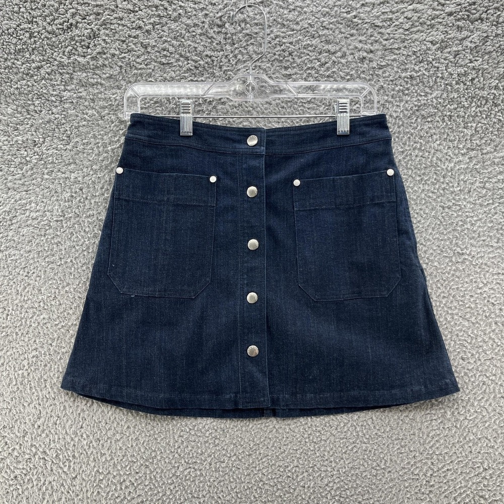 rag bone Skirt Women 2 Blue Denim A Line Snap Button Front Mini Pockets Boho 70s